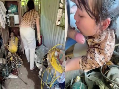 Thuê chị lao công mà nứng quá bắt chị bú cu luôn